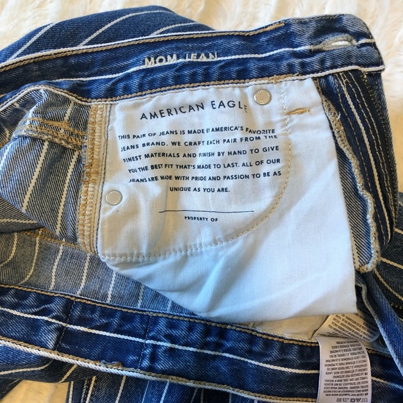 American Eagle Mom Jean AEO striped denim jeans blue high rise sz 0 - Picture 7 of 9